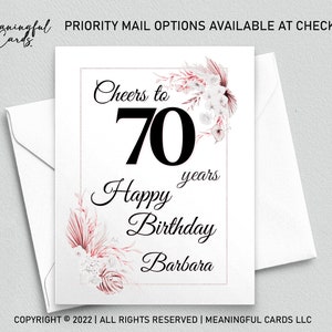 Carte des 70 ans, carte d'anniversaire personnalisée, à bientôt 70 ans, carte d'anniversaire personnalisée, carte d'anniversaire bohème, carte d'anniversaire personnalisée