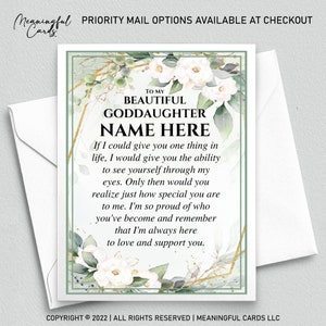 Carte d'anniversaire personnalisée pour filleule, carte spéciale unique bien pensée pour filleule, carte de joyeux anniversaire faite main pour filleule, verdure