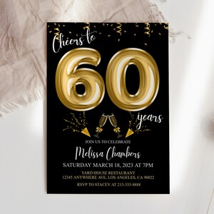 60th Birthday Editable Invitation 60th Invite Gold Invitation, Balloons, For Him or Her Instant Download Printable, Editable DIY
