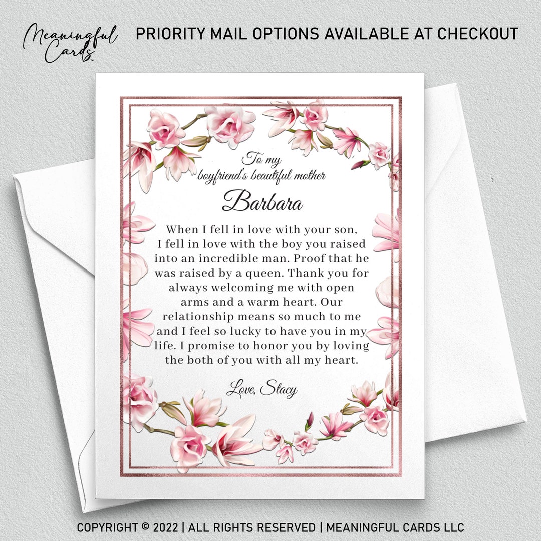 Personalized Card for Boyfriend's Mom, Sentimental Thoughtful Boyfriend Mom Card, Customized
