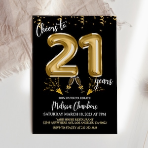 21. Geburtstag bearbeitbare Einladung 21. Einladen Gold-Einladung, Luftballons, für ihn oder sie Sofortiger Download druckbare, bearbeitbare DIY
