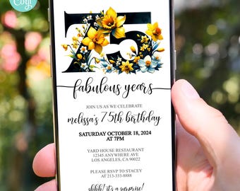 Editable 75th Birthday Invitation: Floral Design (Digital Download)
