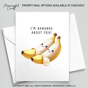 Carte d'amour pour lui ou elle, I'm Bananas About You, cartes de Saint-Valentin
