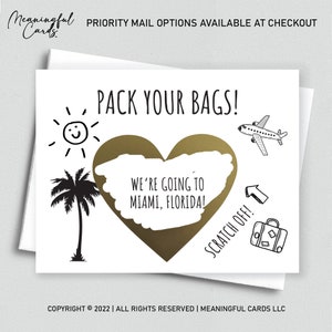 Faites vos valises Carte de voyage surprise, carte à gratter, cadeau pour la Floride, carte surprise à gratter, carte de vacances surprise Nous allons en Floride