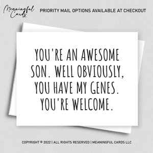Funny Sarcastic Son Card, Funny Card from Mom Dad, You&#39;re an Awesome Son, Well Obviously