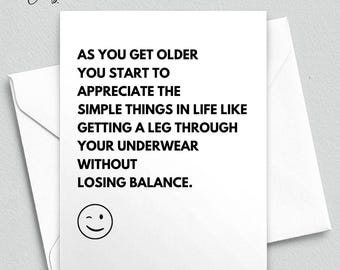 Funny Birthday Card About Getting Old, Underwear Without Losing Balance