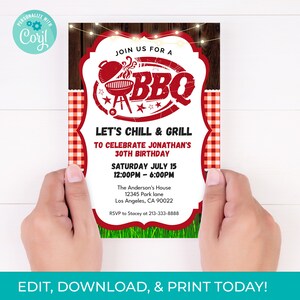 Editable Backyard BBQ Invitation, Birthday Barbeque, BBQ Invitation, Backyard Cookout Invitation, Digital Download