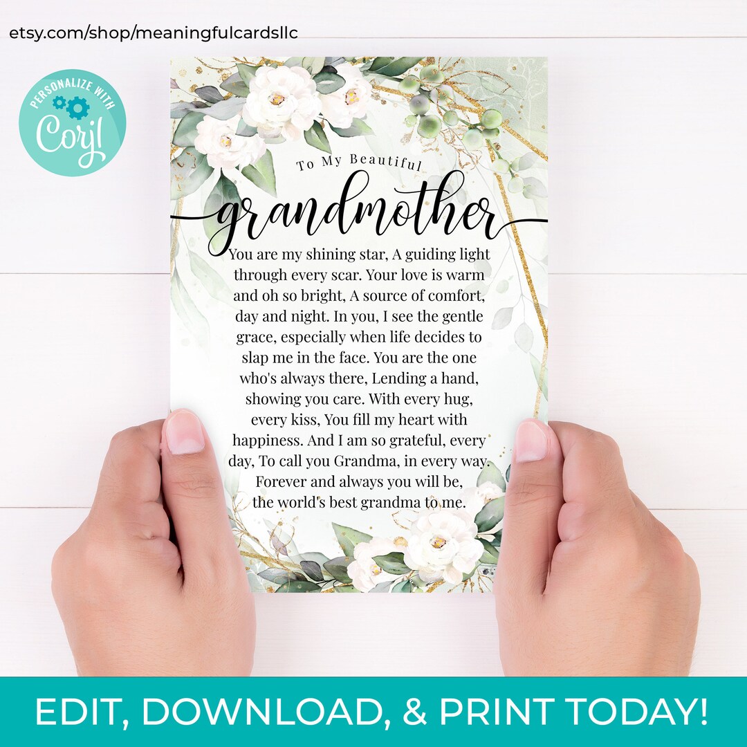 EDITABLE to My Grandmother Printable Download, Sentimental Grandma Poem ...