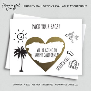 Faites vos valises Carte de voyage surprise, carte à gratter, cadeau pour la Californie, carte surprise à gratter, carte de vacances surprise Nous allons en Californie