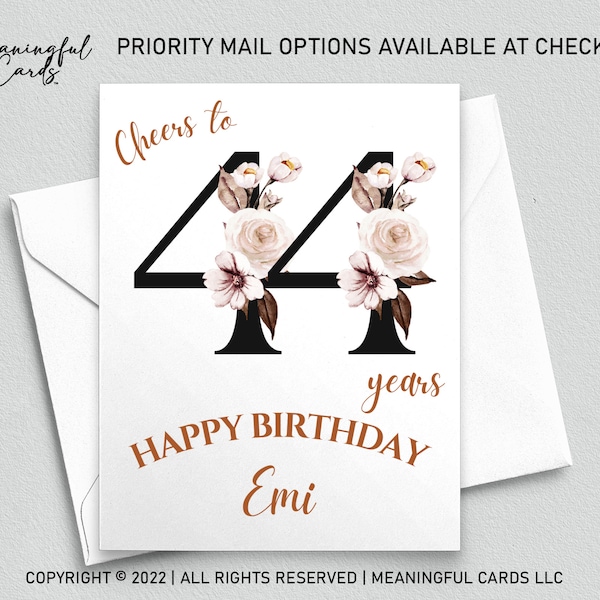 Personalized 44th Birthday Card, Cheers to 44 Years