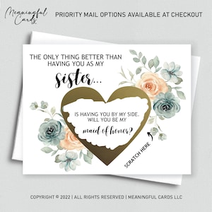 Carte Serez-vous ma demoiselle d'honneur, cartes de proposition florales à gratter pour soeur, carte de demoiselle d'honneur proposition de mariage
