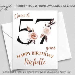 Carte personnalisée pour 57e anniversaire, motif floral