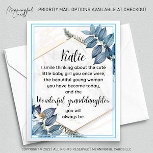 Carte personnalisée pour petite-fille, carte petite-fille attentionnée, carte significative petite-fille, carte sentimentale