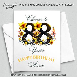 Conception florale personnalisée de carte de 88e anniversaire, carte personnalisée de quatre-vingt-huitième anniversaire avec des fleurs