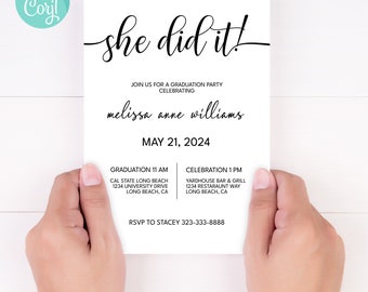 EDITABLE Graduation Invitation Party Template, Simple Graduation Party Invite, Modern Graduation Invite Printable, Instant Download