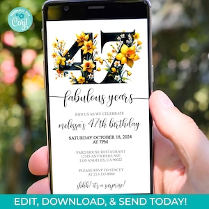 Editable 47th Birthday Invitation: Floral Design (Digital Download)