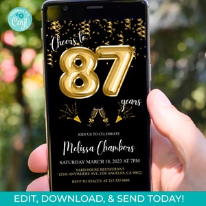 87th Birthday Invitation Editable 87th Invite Send Online Editable 87 Years Digital Invitation Instant Download DIY
