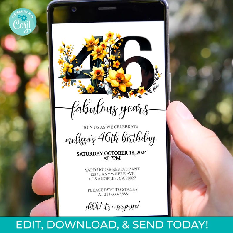 Editable 46th Birthday Invitation: Floral Design (digital Download) - Etsy