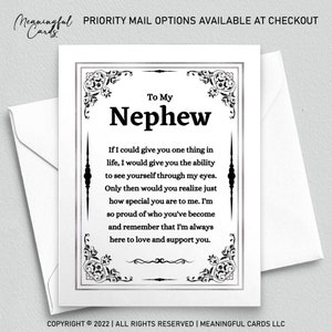Carte sentimentale pour neveu de tante oncle avec un message significatif, carte attentionnée pour neveu