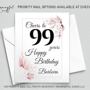 Carte d'anniversaire personnalisée pour 99 ans, Bravo à 99 ans, carte d'anniversaire personnalisée, carte d'anniversaire bohème, carte d'anniversaire personnalisée