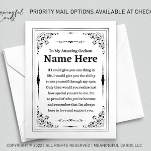 Personalized Card for Godson from Godmother Godfather, Customizable Sentimental Card for Godson with Meaningful Message