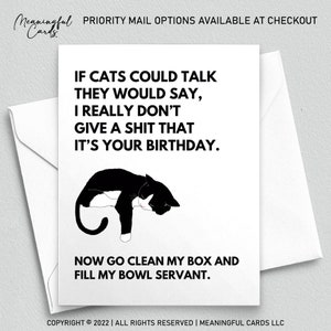Funny Cat Birthday Card, If Cats Could Talk, I Really Don't Give a Shit It's Your Birthday Servant, For Cat Mom, For Cat Dad