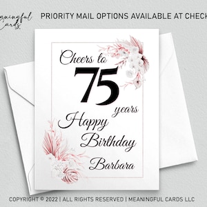 Carte d'anniversaire personnalisée pour 75e anniversaire, carte d'anniversaire personnalisée à 75 ans, carte d'anniversaire bohème, carte d'anniversaire personnalisée
