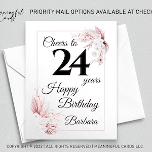 Carte de 24 ans, carte d'anniversaire personnalisée, à bientôt 24 ans, carte d'anniversaire personnalisée, carte d'anniversaire bohème, carte d'anniversaire personnalisée