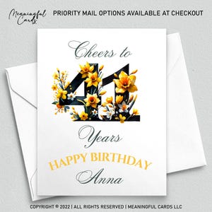 Personalized 41st Birthday Card: Floral Design