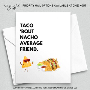 Taco' Bout Nacho, ami moyen / Jolie carte drôle pour meilleure amie Soul Sister / Cartes ringard / Cartes ringard