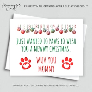 Carte de Noël pour maman chien, carte de Noël pour maman chat, carte de Noël pour animal de compagnie, carte pour maman fourrure, cadeau de Noël, carte de chien, carte de chat
