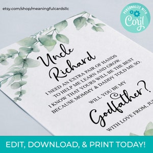 Editable Will You Be My Godfather Printable Download, Godfather Card