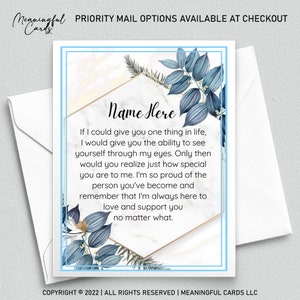 Carte personnalisée pour petite-fille, carte petite-fille attentionnée, carte petite-fille significative, carte sentimentale, floral bleu