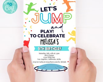 Editable Trampoline Birthday Invitation, Jump Party (Instant Download)