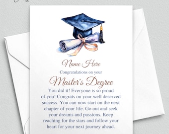 Personalized Master's Degree Graduation Gift - MA MBA Graduate Gift - Thoughtful Message Card - Customized Graduation Card