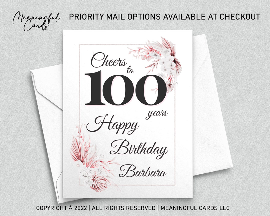 Personalized 100th Birthday Card, Boho Floral Design - Etsy