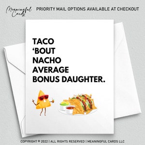 Taco' Bout Nacho - Bonus moyen pour fille / Jolie carte drôle pour belle-fille / Cartes ringard / Cartes ringard