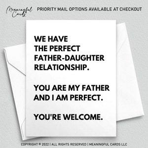 Nous avons la relation père-fille parfaite, carte amusante pour papa