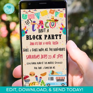 Editable Fiesta Neighborhood Block Party BBQ Digital Invitation, Neighborhood Block Party Invitation, Block Party - Digital Download - 0100