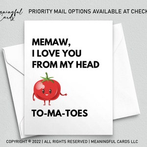 Jeu de mots tomate drôle pour Memaw, carte d'anniversaire grand-mère, carte drôle de fête des mères, carte drôle pour grand-mère, carte grand-mère
