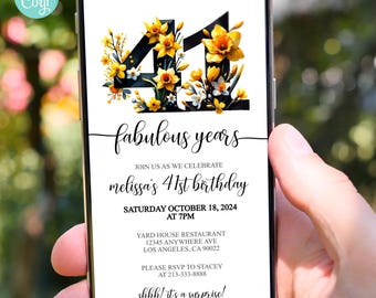 Editable 41st Birthday Invitation Template: Floral Design (Digital Download)