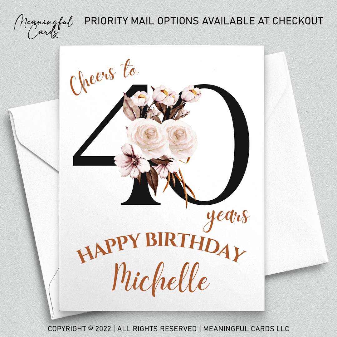 Personalized 40th Birthday Card, Floral Design - Etsy
