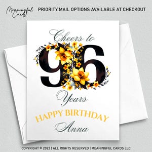 Personalized 96th Birthday Card: Floral Design