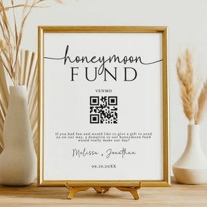 Editable Honeymoon Fund QR Code Sign, Wedding Honeymoon Fund Sign, Venmo / Cash App QR Code Modern Wedding Sign, Modern Wedding