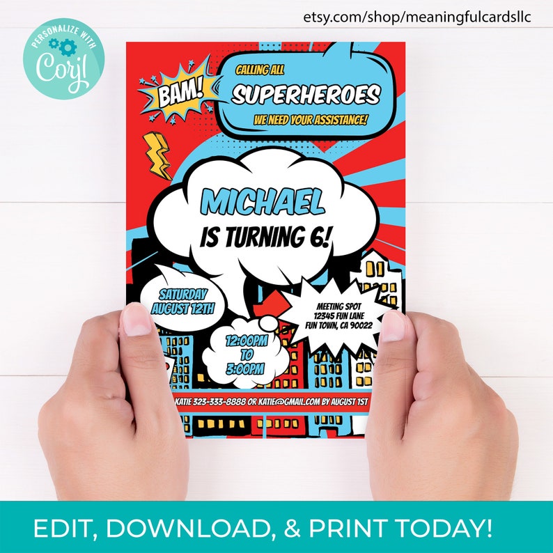 Superhero Birthday Invitation, Comic Book Party (digital Download) - Etsy