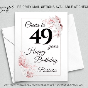 Carte d'anniversaire personnalisée 49e anniversaire, carte d'anniversaire personnalisée à 49 ans, carte d'anniversaire bohème, carte d'anniversaire personnalisée