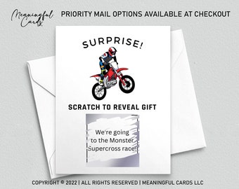 Surprise Motocross Scratch Off Card, Dirt Bike Race Birthday Gift Scratch Off Surprise Motocross Race Card, We're Going to Scratch to Reveal