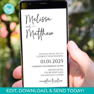BEWERKBARE digitale huwelijksuitnodiging minimalistisch schrift Aanpasbare digitale bruiloft uitnodiging sjabloon Instant Download mobiel uitnodigen digitaal