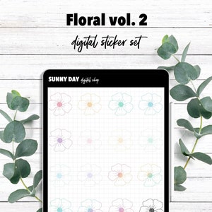 Floral Digital Stickers Vol 2, Goodnotes Stickers, PNG