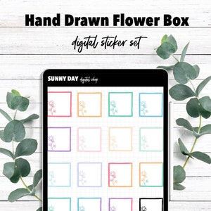 Hand Drawn Flower Box Digital Stickers, Goodnotes Stickers, PNG